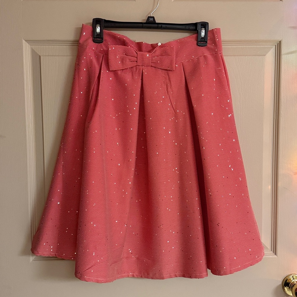 Elegant red white stripe Bow Skirt with silver sequins